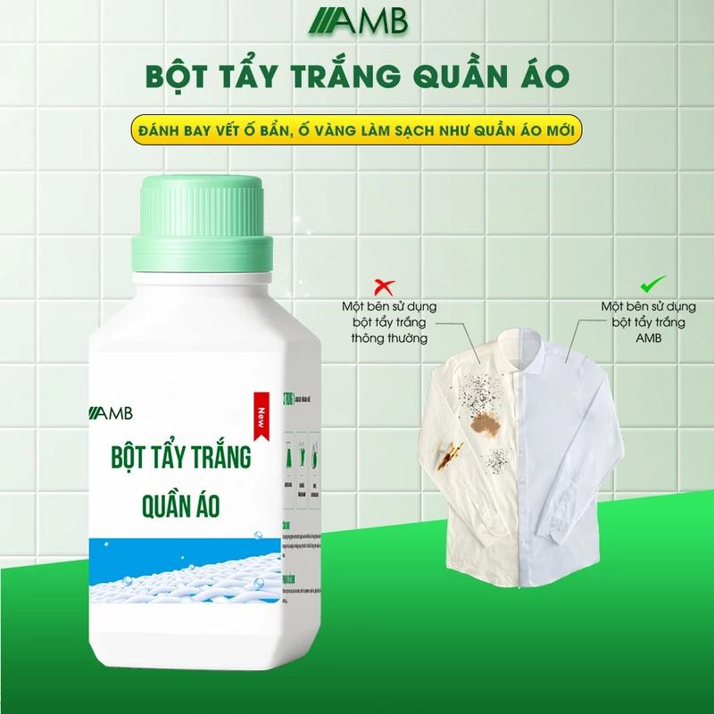  Bột tẩy trắng quần áo AMB thuốc tẩy trắng quần áo đánh bay vết bẩn ố vàng giúp quần áo trắng sạch như mới. Lọ 400G 