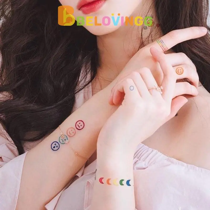 Sticker Tattoo Temporarry Emoticon Cute Stiker Garis Senyum Pelangi Belajar Lucu Stiker Tato Tahan Air Tahan Lama -BE 2
