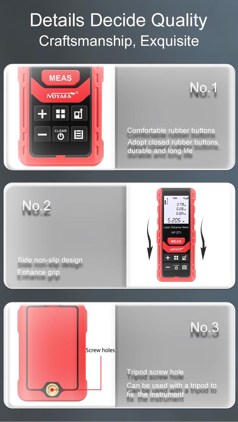 Product Introduction of Noyafa Nf-271 Laser Distance Meter 50/70M Electronic Roulette Digital Rangefinder Metro Range Finder Measuring Tape Tools 7