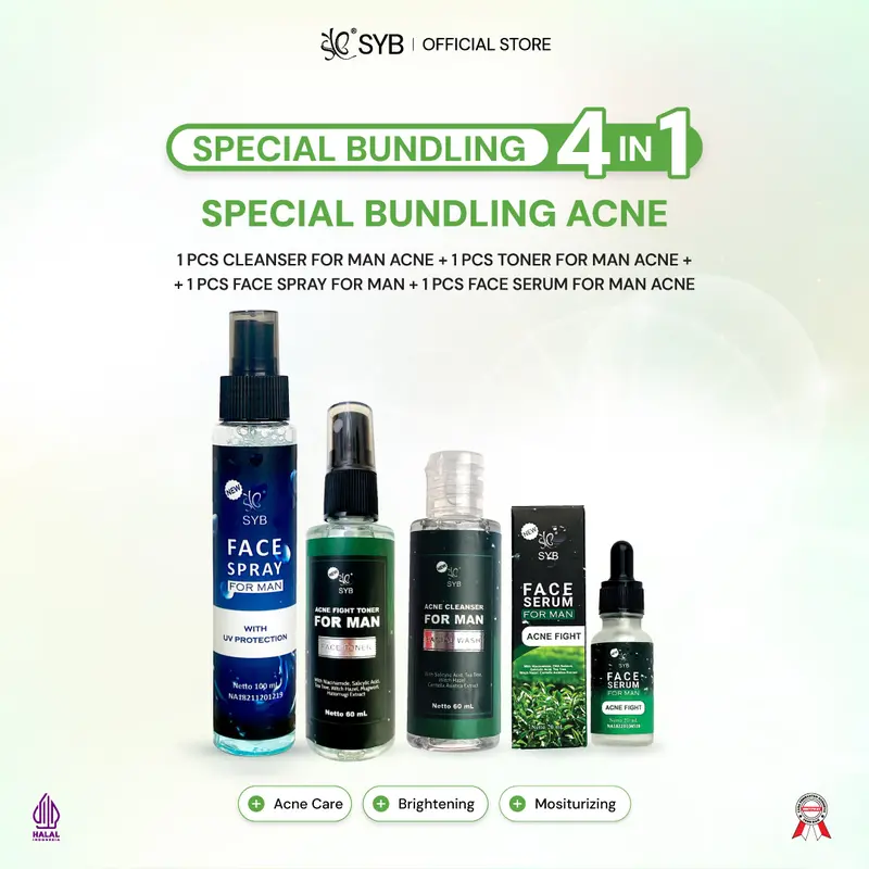 SYB Face Care For Man Original Brightening & Acne Series [Paket Perawatan Wajah Pria untuk Membersihkan & Mencerahkan dengan Niacinamide Salicylic Acid & Witch Hazel Extract] 3