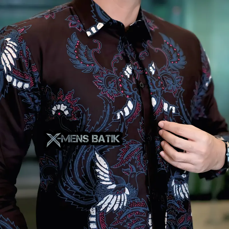 Kemeja Batik Slimfit Pria Premium Lapis Puring Motif Motif ASKAR Burgundy Katun 100% - Panjang 3