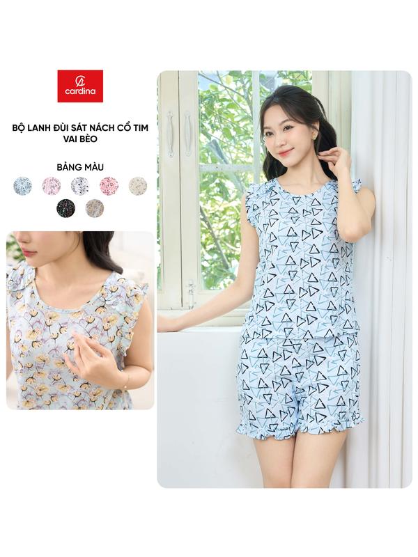 Bộ đồ lanh nữ CARDINA sát nách cổ tròn vai bèo thoáng mát trẻ trung 5BLN01