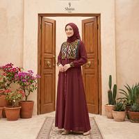 Gambar Gamis Trend Terbaru Motif Tenun Dress Kondangan Mewah Elegan - Shirin Zein Sabrina Seies - Maroon, S dari Shirin Zein Store Kab. Pati 5 Tokopedia
