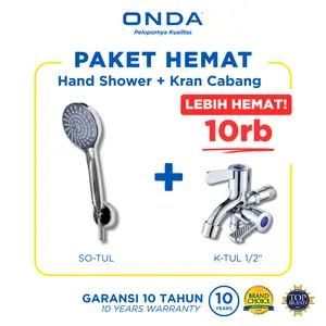 ONDA PAKET HEMAT Hand Shower Set dan Kran Shower 2 Cabang - Hand Shower SO TUL + Kran Cabang K-TUL Shower Mandi Set Shower Heads Sower Anti Karat Anti Bocor