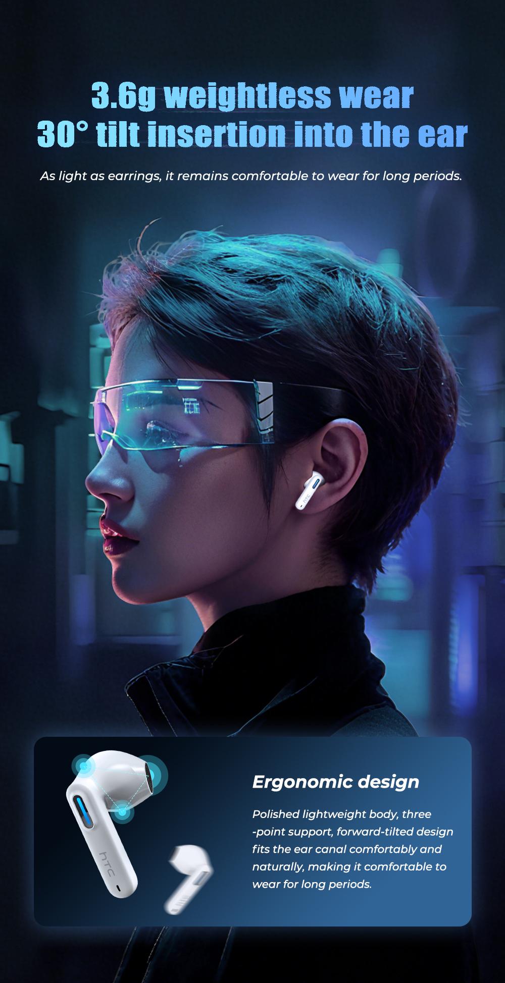 HTC NE49 AI Translation Earbuds Bluetooth 6.0 Gaming Headphones Real Time Translation in 134 Languages 35 Hours Long Battery Life HiFi Sound Quality IPX5 Waterproof Sports Travel Entertainment Music