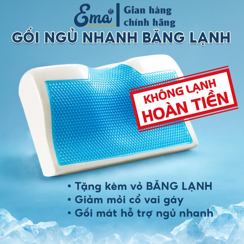 Gối ngủ nhanh cao su non Ema vỏ mát thoáng khí - Thiết kế chuẩn công thái học giúp giảm đau nhức vùng cổ vai gáy và hỗ trợ ngủ nhanh