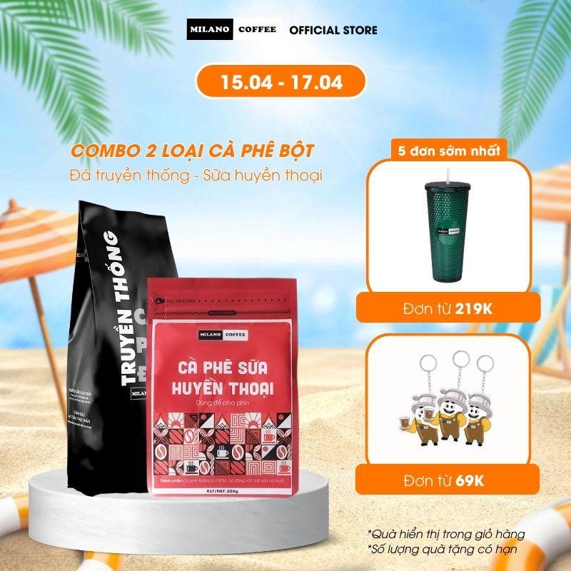 Combo 2 gói Cà phê bột Milano loại cà phê Đá 1 Truyền Thống & Sữa Huyền thoại 250g