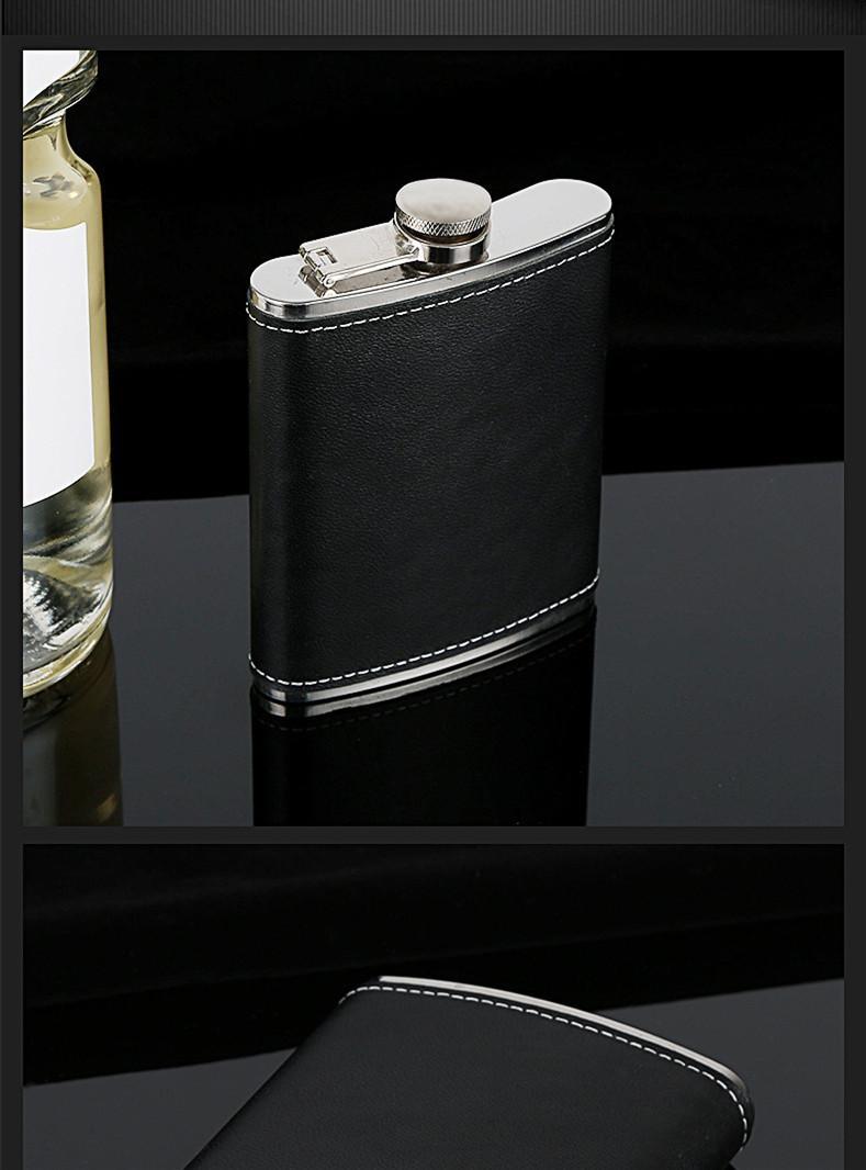 Product Introduction of 1PCS 6 OZ Portable Stainless Steel Hip Flask PU Leather Metal  Wine Bottle Outdoor Russian High-end Hip Flask  Black Leather Wrap Drinkware Bottled Tumblers Water Bottles camping  chair 4