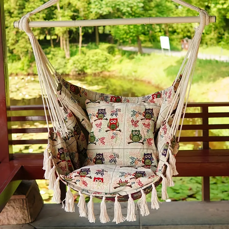 1PCS jacquard/Owl hand-woven beautiful fringe chair, dormitory camping canvas hammock swing, suitable for outdoor patio furniture hanging chair, hammock