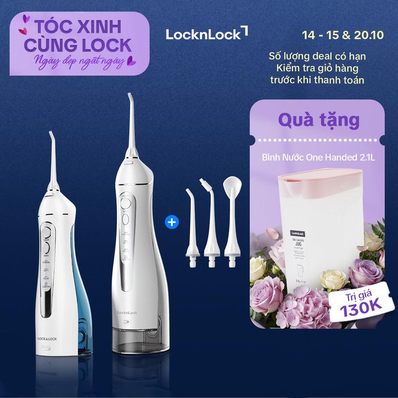 [PewPew] Máy tăm nước không dây LocknLock Cordless Oral Irrigator (200ml và 300ml) - (Màu xanh hoặc xám) - ENR156BLU & ENR166GRY - 4 chế độ phun, Bình chứa tháo rời, Cổng sạc USB
