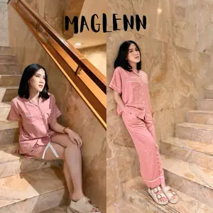 Maglenn.id - Piyama Premium Wanita 3 in 1 Bahan Rayon Twill Setelan Panjang Tidur Busui rayon Zigzag 1 Baju 2 Celana dengan Desain Bisban dan Detail Zigzag