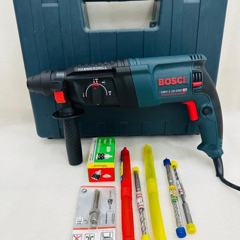 Bosch Máy Khoan Bê Tông 2-26 DRE 3 Chức Năng Kèm 2 Mũi Đục 3 Mũi Khoan 1 Dầu Nối 1 Đầu Măng Ranh Công Suất 800W Tốc Độ 2.800 V/p