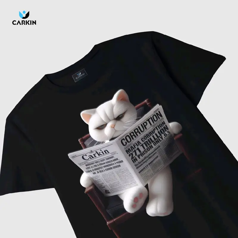 Kaos CARKIN Corrupt Cat Basic Hitam,Putih, Distro Lembut - Model Unisex,Wanita,Pria,Tangan pendek,Nyaman Katun T-Shirt,Cotton Combed 24s premium 1