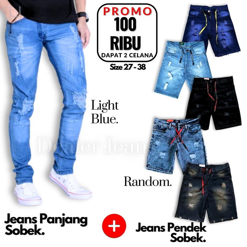Product Introduction of (2 Pcs 100 RIBUAN) Celana Jeans Sobek Pria Premium Quality Model Terbaru Size 27 - 38 Harga Hemat 2 Pcs Cuma 100Ribuan Bisa Bayar Di Tempat 12