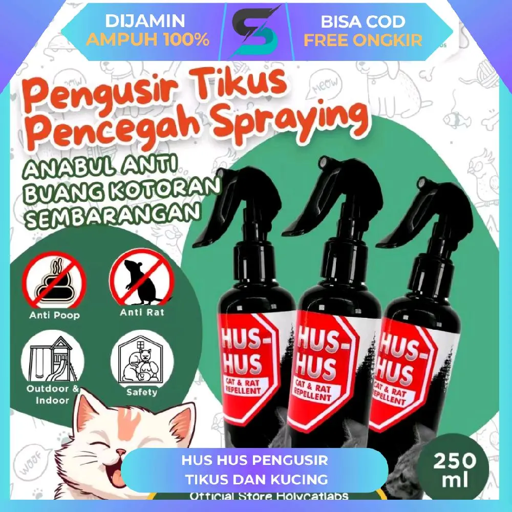 Cairan Anti Kucing dan Tikus HUS HUS 250 ML untuk Kasur, Sofa, dan Karpet