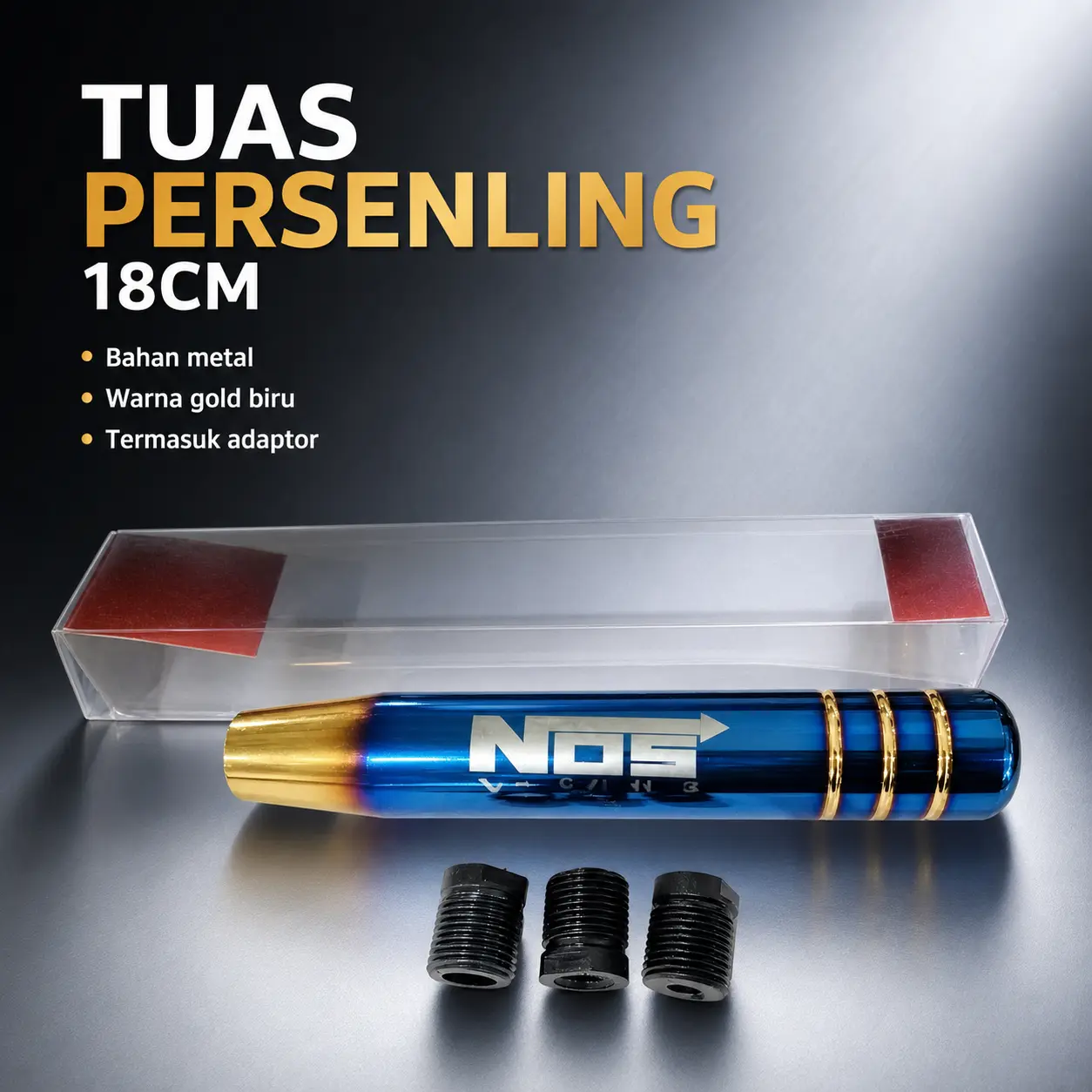 Knop Persneling Mobil Universal 18cm Warna Biru Emas Model Panjang untuk Tuas Transmisi Manual dengan Adaptor Ulir