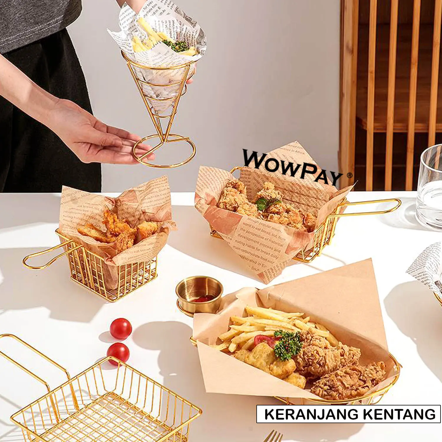 WowPay Wadah Keranjang Kentang Goreng Ayakan dan Saringan Minyak kitchenware