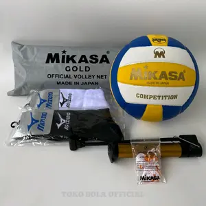 PAKET BUNDLING 1 SET BOLA VOLLY+NET+KAOS KAKI MIKASA-MOLTEN-NASSAU PRES TEMPEL/GRATIS POMPA PENTIL&JARING
