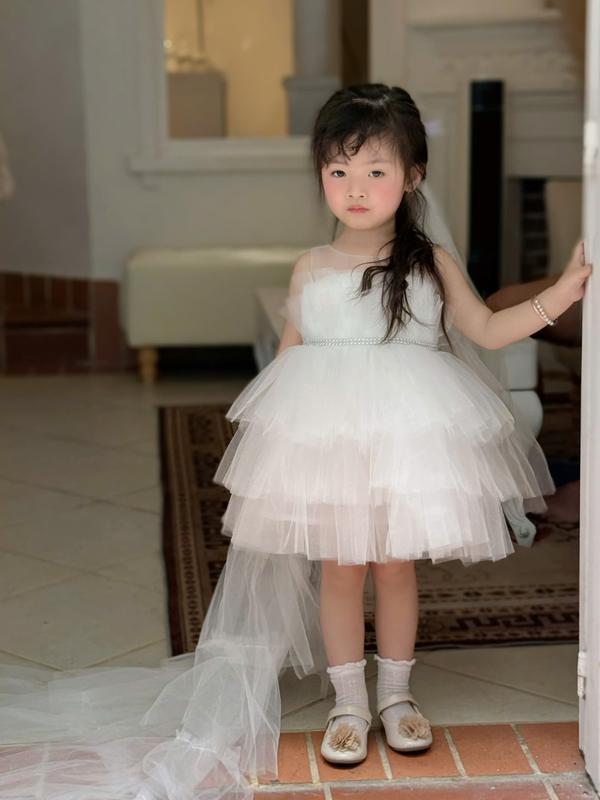 Váy Công Chúa Thiết Kế Kèm Đuôi Dài Siêu Đẹp - Đầm Công Chúa Bé Gái Tặng Kèm Nơ Và Núp Cô Dâu 5