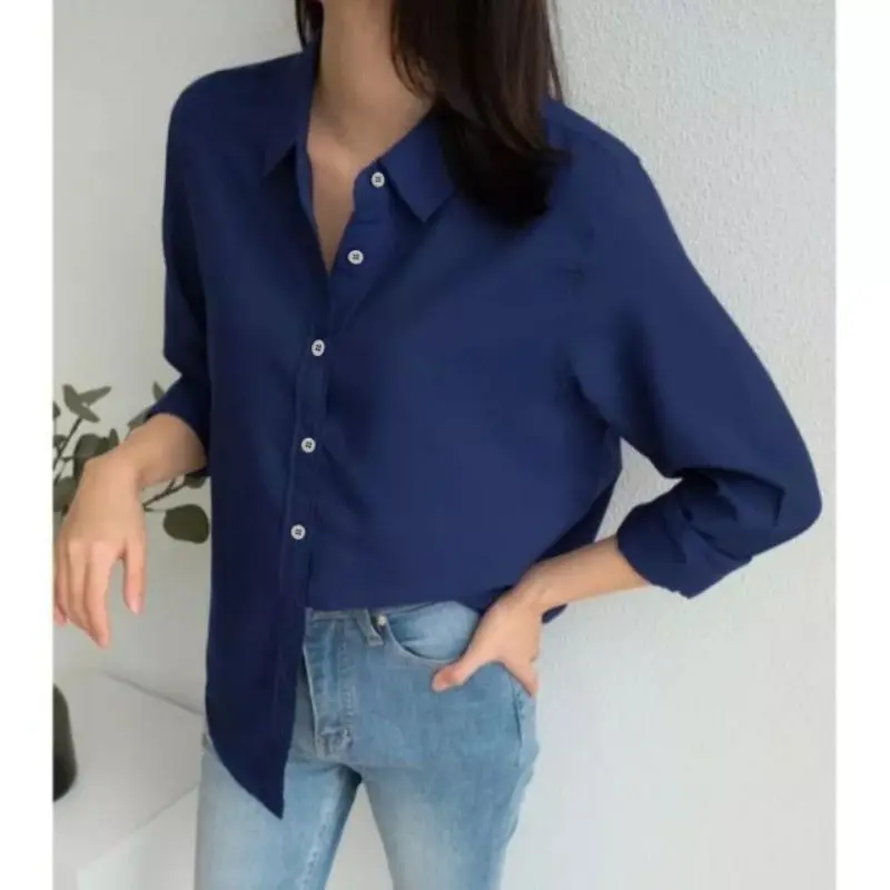 Kemeja Putih Wanita Kemeja Wanita Lengan Panjang Kemeja Hitam Putih Wanita Polos Basic 2