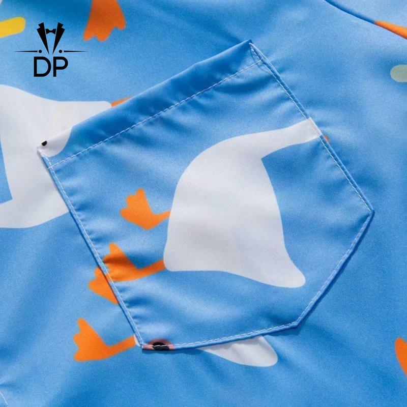 Product Introduction of Men Duck Print Short Sleeved Shirt Korean Version Of Fashionable  Unisex Harajuku Style Simple Top Loose Half Sleeved Shirt Men Large Size Shirt Tide Clothes 25