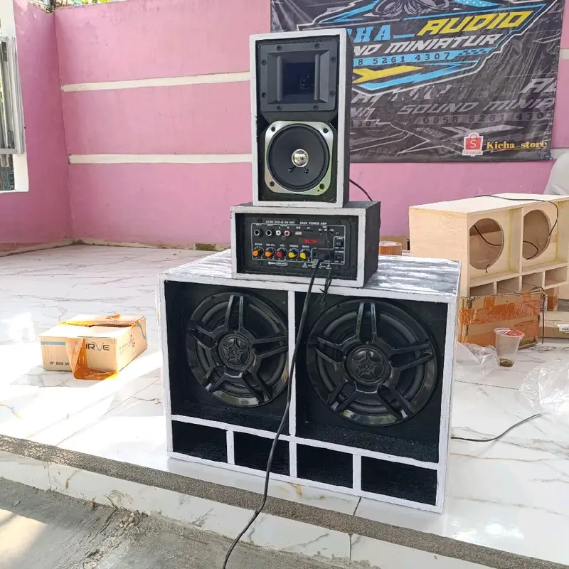 Paket 8 inch miniscop siap bunyi full finishing Speaker Bluetooth Bass sound miniatur salon 2