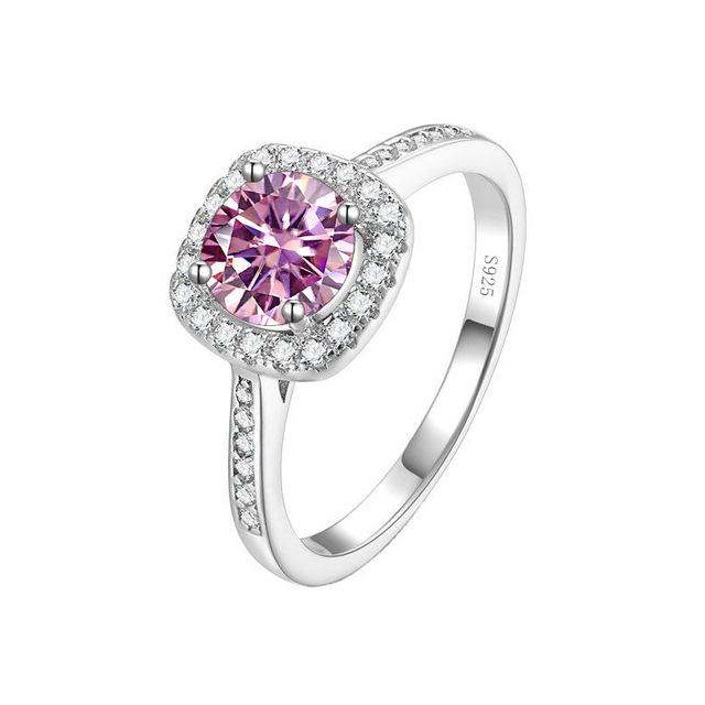 Product Introduction of 【#98】925 Sterling Silver Round Square Moissanite Ring 7
