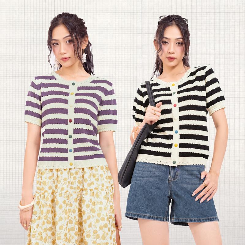   Freesize  Áo len dệt kim sọc tím  đen  xanh K&K Fashion ASM25-08  ASM25-06  ASM25-07 