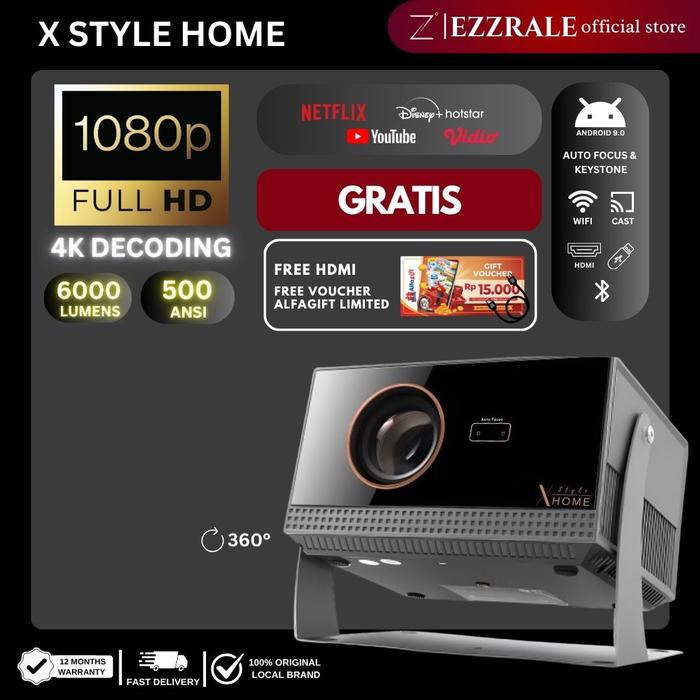 Gambar EZZRALE SMART PROYEKTOR LCD X STYLE HOME  6000 Lumens ( 500 ANSI ) Smart Android Projector 9.0 dari EZZRALE Kota Administrasi Jakarta Barat Tokopedia