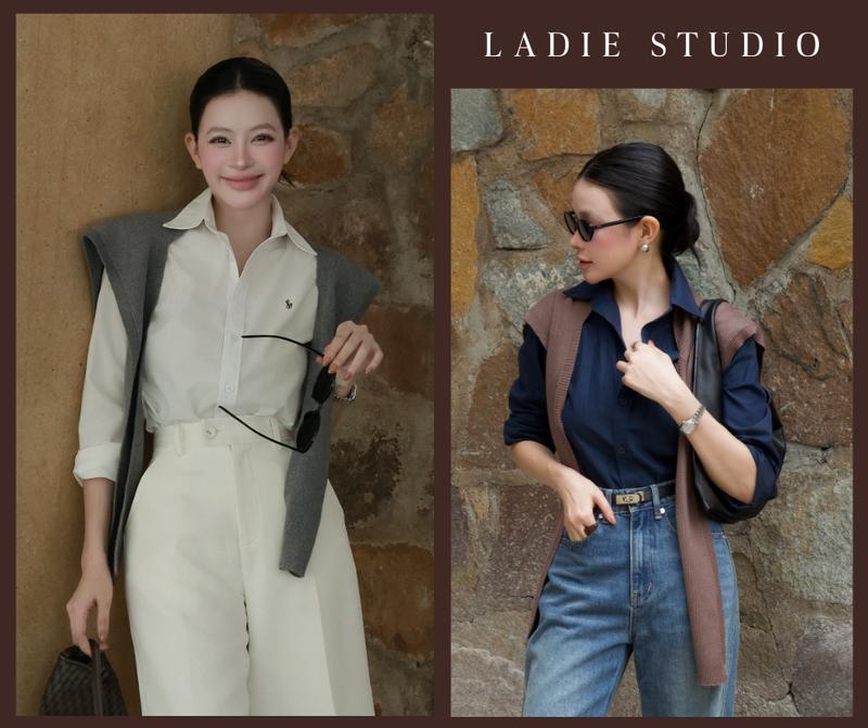  Áo Sơ Mi Nữ Dài Tay Basic Thanh Lịch Thêu Hình Ngựa Phối AO107 Ladie Studio 