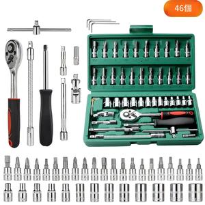 注目 46点セット 工具セット、自動車修理用機械工具、家庭用機械工具、車・自転車修理用工具、1/2・1/4・3/8インチ対応の深さドライブと標準ソケット、ラチェットトルクレンチ、ドライバー用ソケット、組み合わせツール、レッド、人気商品