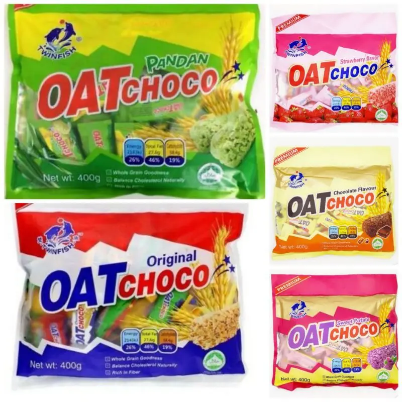 TWINFISH OAT CHOCO  ORIGINAL/STRAWBERRY/CHOCOLATE/PANDAN/SWEET POTATO ALL 400G