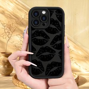 Funda para teléfono de TPU anticaída con patrón de lápiz labial para iPhone 11/12/13/14 Pro Max/15 Pro/16 Plus, cubierta suave a prueba de golpes