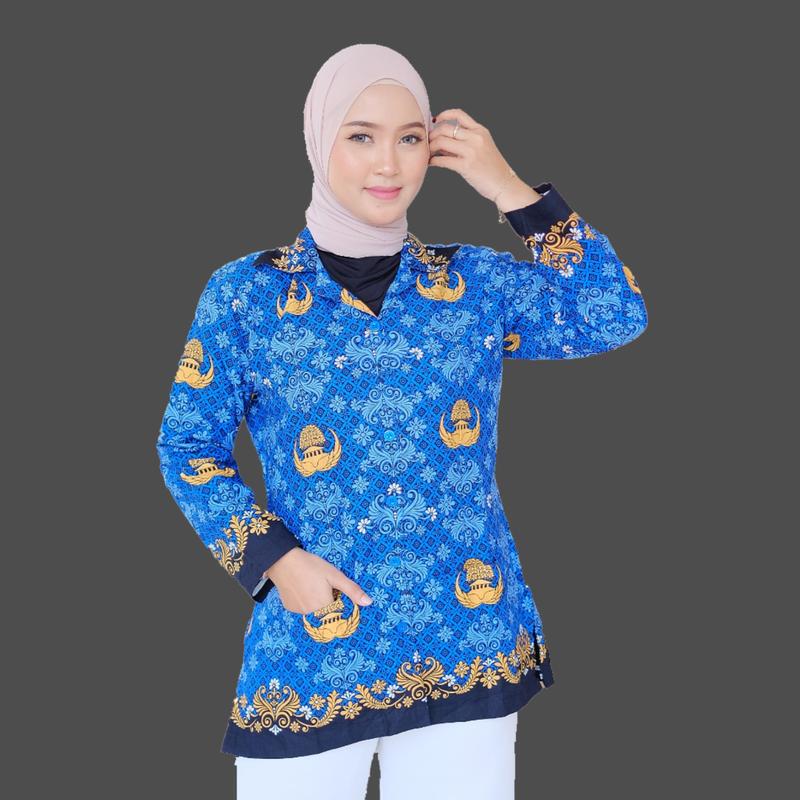 Kemeja Panjang  korpri Terbaru Krah Hitam lapis furing full pria Dan wanita blouse korpri warna biru Kantor Putih Atasan Baju Pasangan Kerja Kancing Katun Casual 2