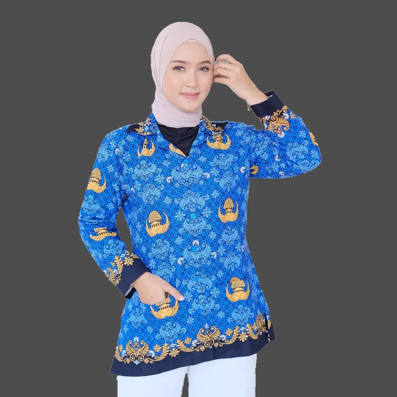 Kemeja Panjang  korpri Terbaru Krah Hitam lapis furing full pria Dan wanita blouse korpri warna biru Kantor Putih Atasan Baju Pasangan Kerja Kancing Katun Casual 2