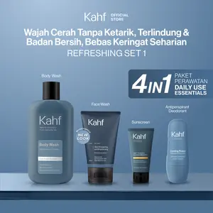 [KAHF BUNDLE 4IN1 PAKET PERAWATAN DAILY USE ESSENTIALS] Paket Personal Care (Face Wash + Sunscreen Moisturizer + Body Wash + Deodorant) - Wajah Cerah Tanpa Ketarik, Terlindungi, Badan Bersih, & Bebas Keringat - Suitable for Daily Use