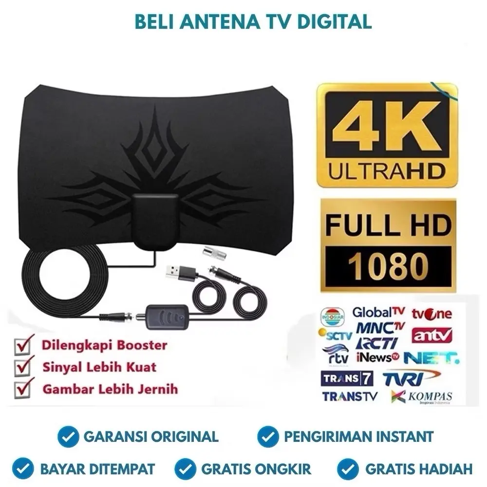 Antena TV Digital Indoor Dalam Ruangan DVB-T2 with Signal Booster Amplifer - N0012