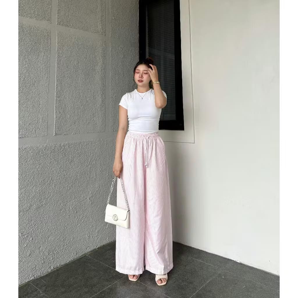 Celanakulot - Everyday Pants - Strip Pants - Salur Motif Kecil - Celana Panjang Wanita Baggy Kantor Kuliah - Kulot Pinstripe