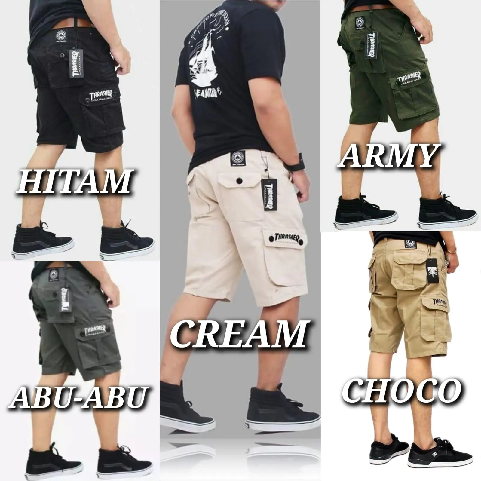 Celana Pendek Cargo Pria Dewasa Terbaru - Katun - Shorts Army Cream