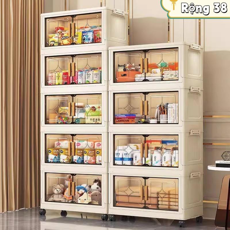【Rộng 38 Tủ nhựa lưu trữ gấp gọn, chất liệu PP cao cấp, thiết kế nhiều lớp, không cần lắp đặt, có bánh xe vạn năng di chuyển tự do