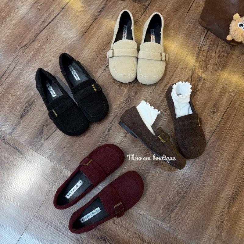   Thảo Em - BB596  Giày bệt búp bê nữ đế thấp da lông mũi tròn basic  QCCC - Có Sẵn  