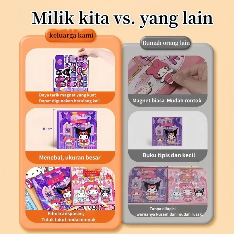 Buku Stiker Magnet Karakter Magnetic Sticker Books Buku Mainan Edukasi Quiet Books Magnetic Suction Karakter Edukasi / Magnetic Sticker Book / Quite Book Sanrio 4