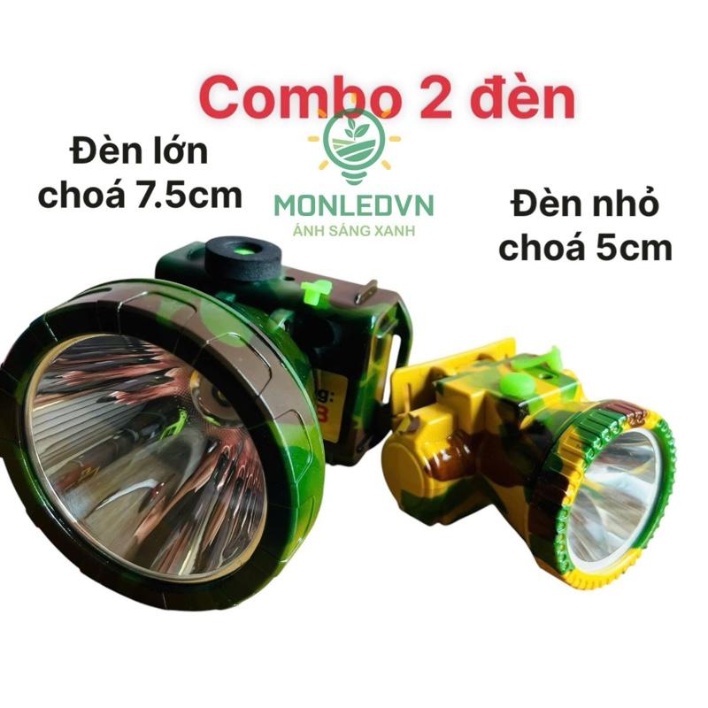 Combo 2 đèn pin đội đầu choá lớn(A7) và choá nhỏ(A2), ánh sáng trắng, cục sạc và dây đeo đầy đủ mua về là xài ngay