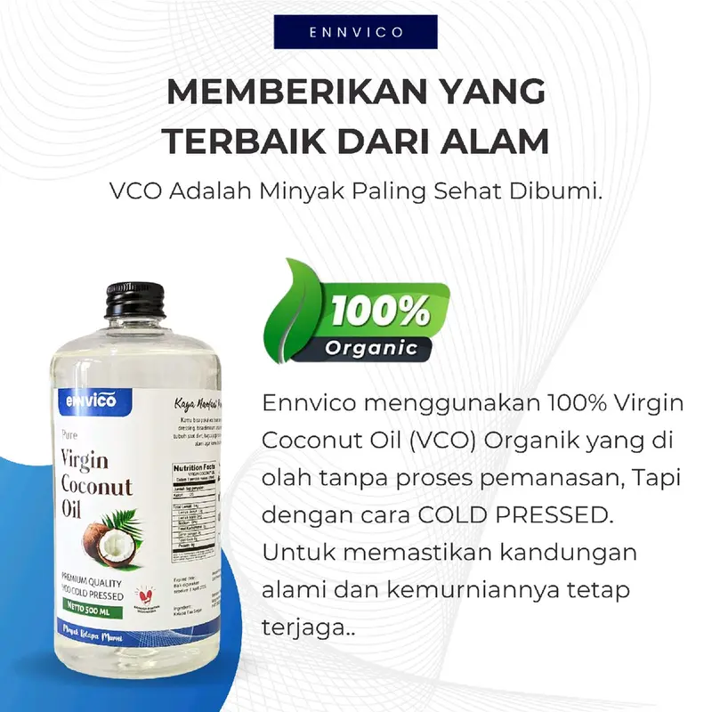 Ennvico VCO Virgin Coconut Oil 500ml - EVCO Minyak Kelapa Murni Alami untuk 2