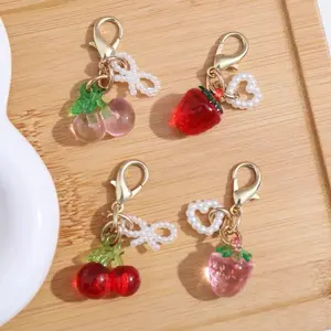 Bag Charm Gantungan Tas Mini Bandul Buah Cherry Strawberry Lucu Korean Style Hiasan Dompet Phonecharm Lanyard dengan Desain Unik dan Menarik