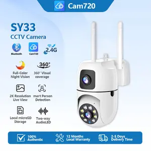SSY33 Cam720 Kamera CCTV  Keamanan PTZ Lensa Ganda Luar Ruangan - HD 1080P, Nirkabel WiFi, Penglihatan Malam Ganda & Pemantauan Pelayaran Cctv Wireless, Smartphone Compatible, Includes Power Adaptor Cctv Kamera