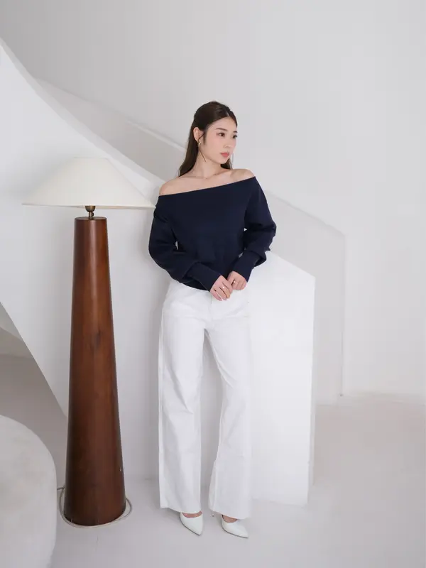 Kiyorawears - Yuki Knit Long Sleeve Top / One Shoulder Wanita / Sweater Knit / Atasan Wanita Kekinian / Atasan Rajut / Blouse Lengan Panjang / Blouse Wanita / Off Shoulder Top / Atasan Basic Rajut / Korean Style 3