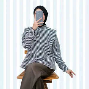 Kemeja wanita / kemeja salur / Atasan stripe korean style Katun premium Panjang Garis Casual Baju Oversize