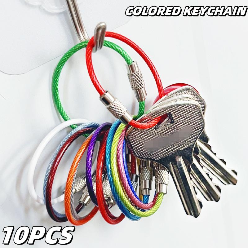 10PCS Multi-Purpose Keychain with Adhesive Wrapped Steel Wire Ring Key ...