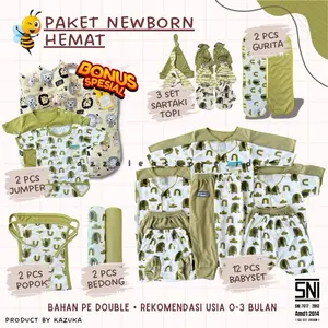 [EXCLUSIVE TIKTOK] - SNI Paket Lahiran Super Hemat Baju Celana Bayi Bedong Jumper Sartaki Topi Gurita Popok Sofa Bayi 0-3 Bulan / Product by Kazuka Baby - Azzalea Store Pendek Perekat Parsel Set Bahan